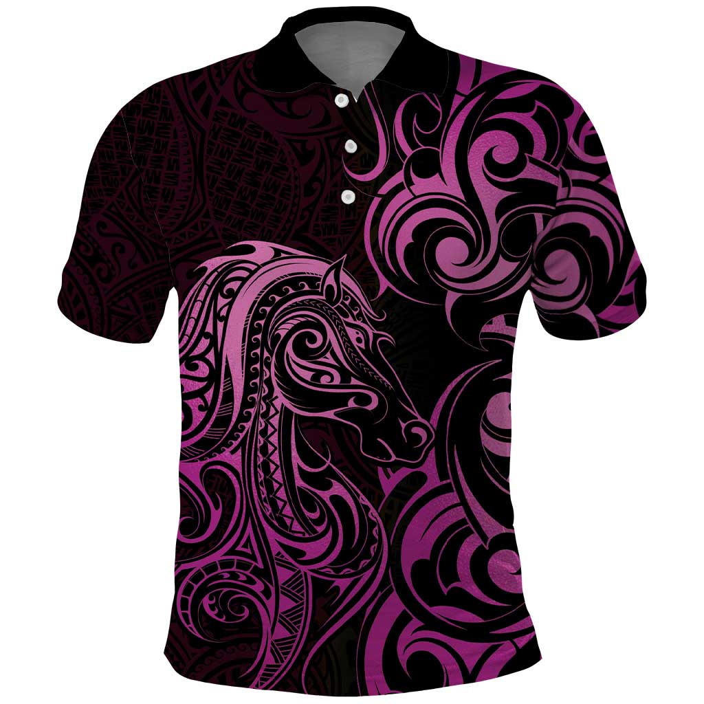 Pink Aoteara Horse Racing Polo Shirt NZ Maori Pattern - Vibe Hoodie Shop