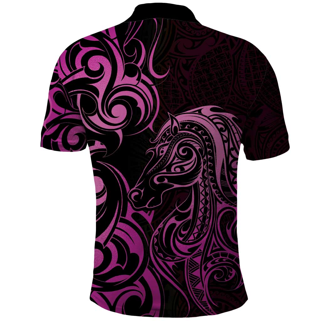 Pink Aoteara Horse Racing Polo Shirt NZ Maori Pattern - Vibe Hoodie Shop