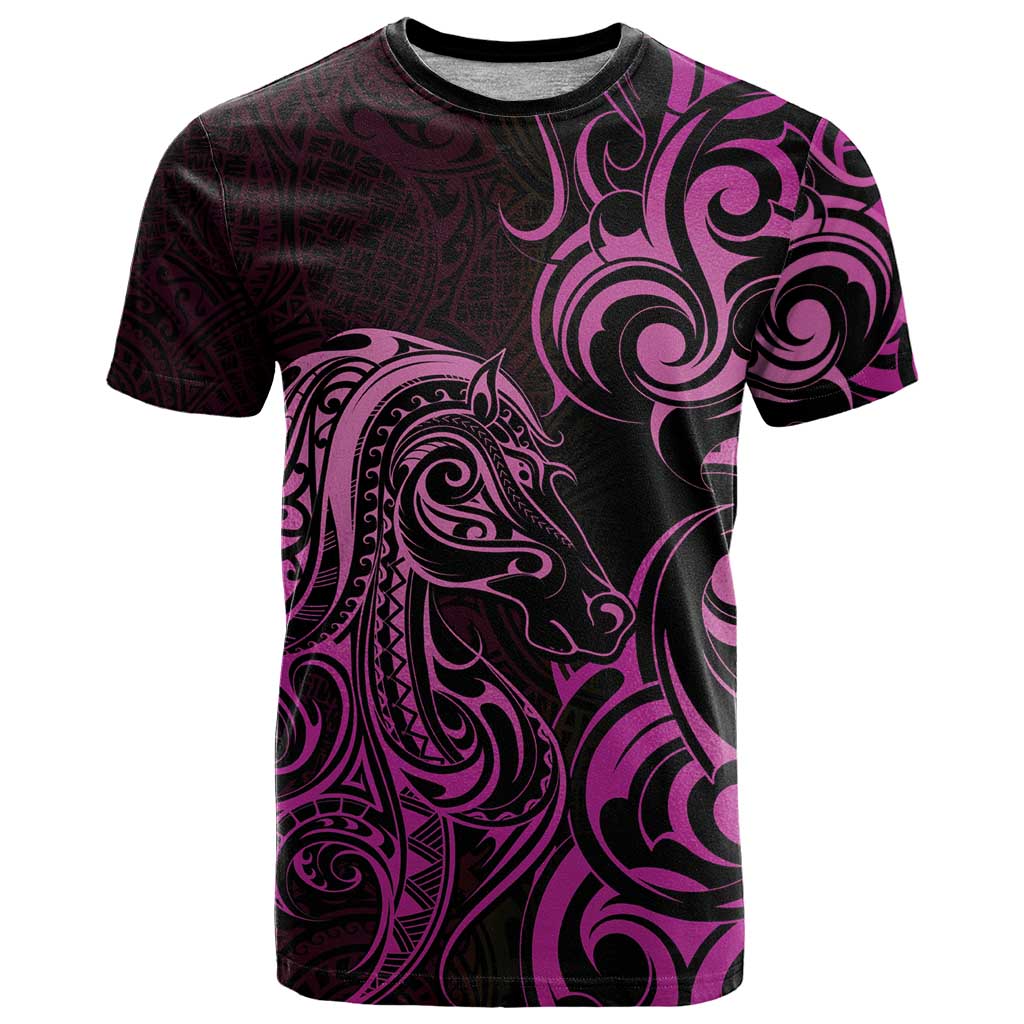 Pink Aoteara Horse Racing T Shirt NZ Maori Pattern - Vibe Hoodie Shop