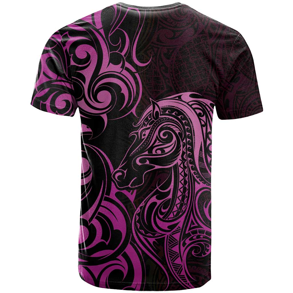 Pink Aoteara Horse Racing T Shirt NZ Maori Pattern - Vibe Hoodie Shop