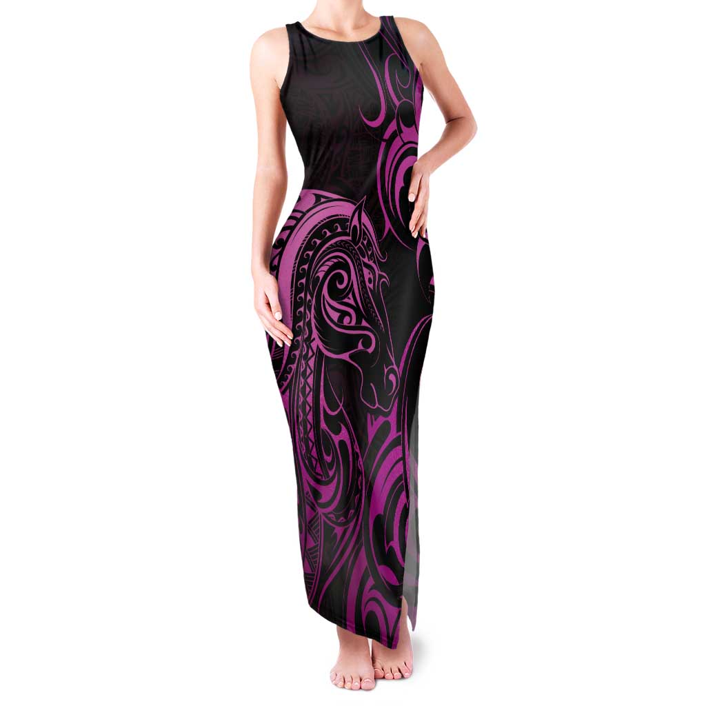 Pink Aoteara Horse Racing Tank Maxi Dress NZ Maori Pattern