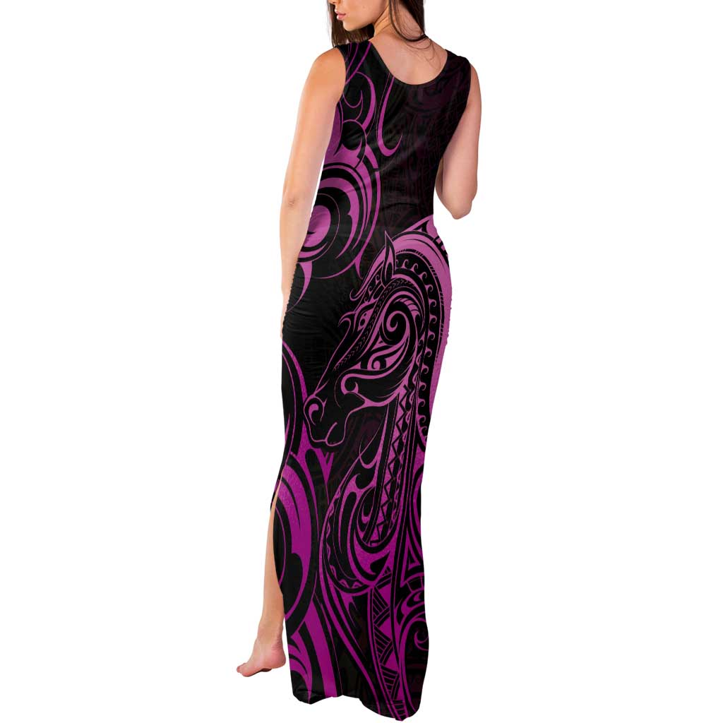 Pink Aoteara Horse Racing Tank Maxi Dress NZ Maori Pattern