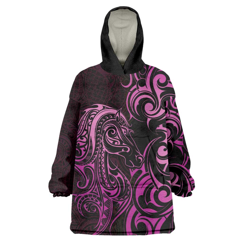 Pink Aoteara Horse Racing Wearable Blanket Hoodie NZ Maori Pattern - Vibe Hoodie Shop