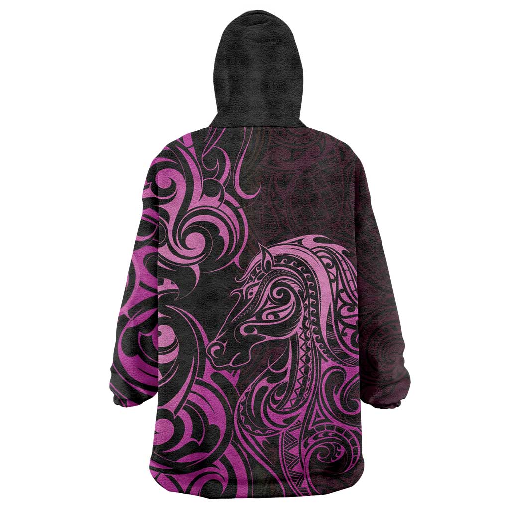 Pink Aoteara Horse Racing Wearable Blanket Hoodie NZ Maori Pattern - Vibe Hoodie Shop