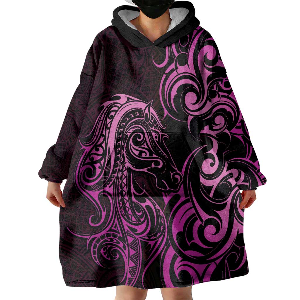 Pink Aoteara Horse Racing Wearable Blanket Hoodie NZ Maori Pattern - Vibe Hoodie Shop