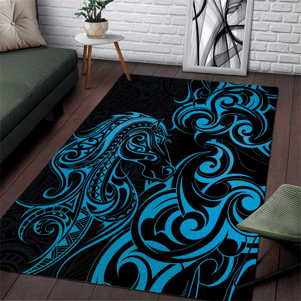 Blue Aoteara Horse Racing Area Rug NZ Maori Pattern - Vibe Hoodie Shop