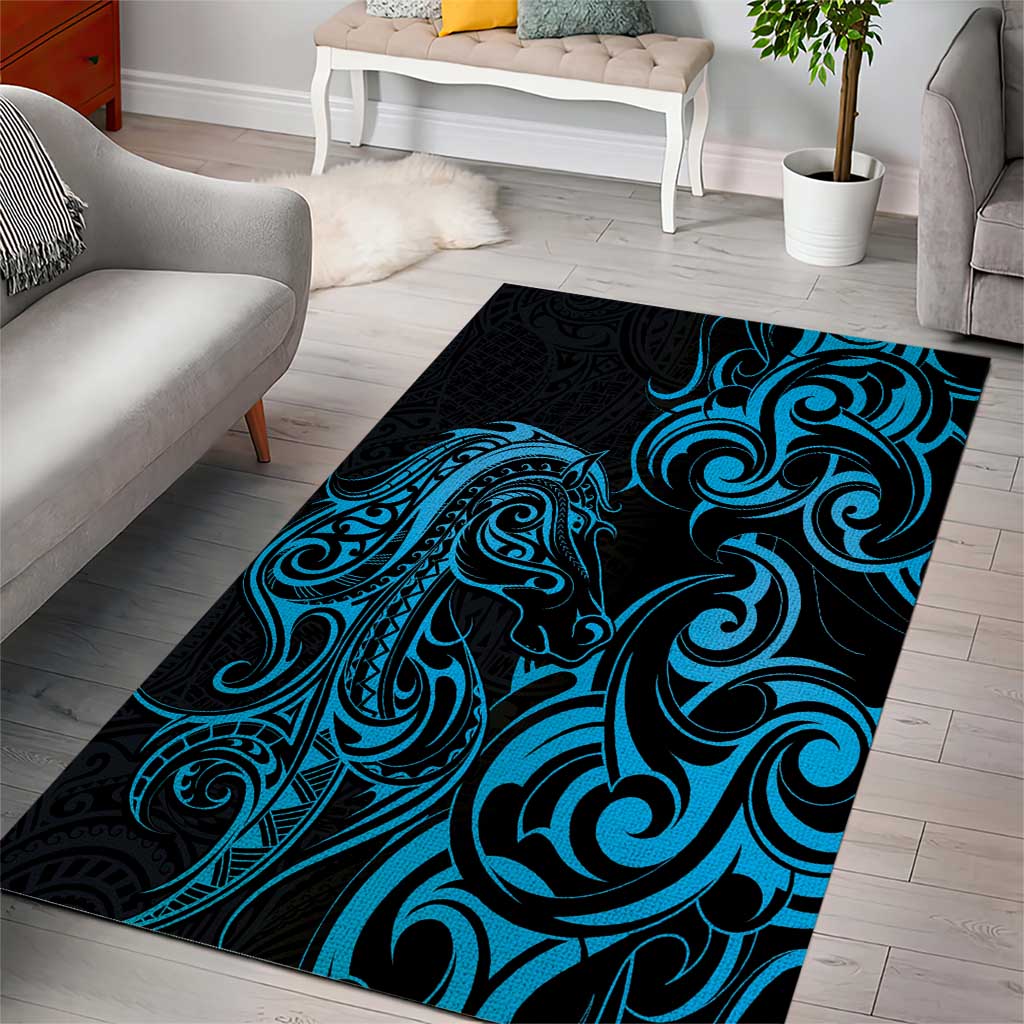 Blue Aoteara Horse Racing Area Rug NZ Maori Pattern - Vibe Hoodie Shop