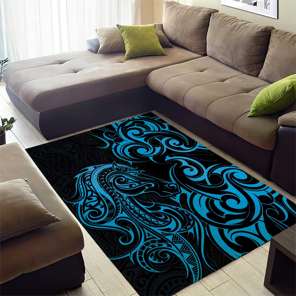 Blue Aoteara Horse Racing Area Rug NZ Maori Pattern - Vibe Hoodie Shop