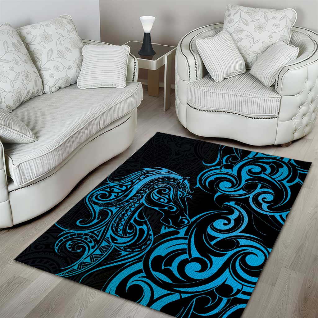 Blue Aoteara Horse Racing Area Rug NZ Maori Pattern - Vibe Hoodie Shop