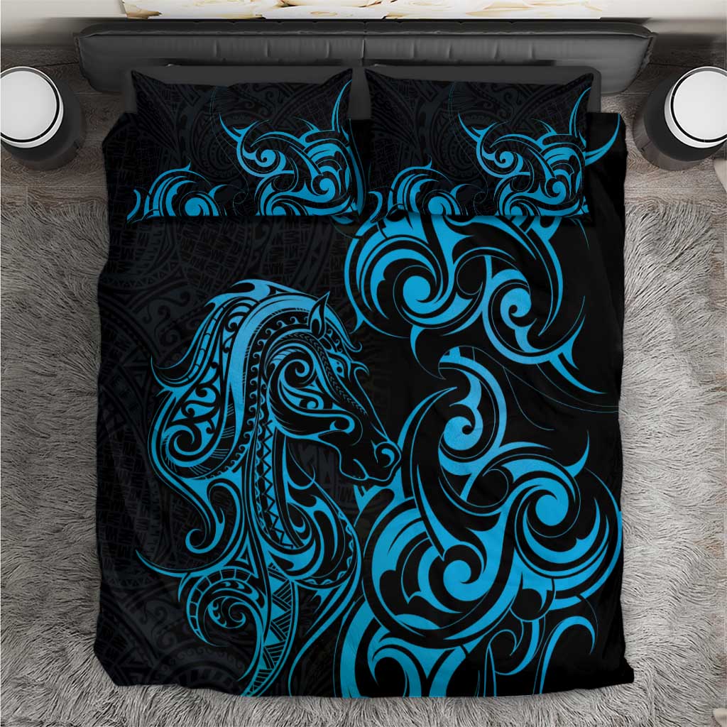 Blue Aoteara Horse Racing Bedding Set NZ Maori Pattern - Vibe Hoodie Shop
