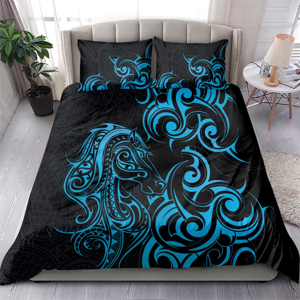 Blue Aoteara Horse Racing Bedding Set NZ Maori Pattern - Vibe Hoodie Shop