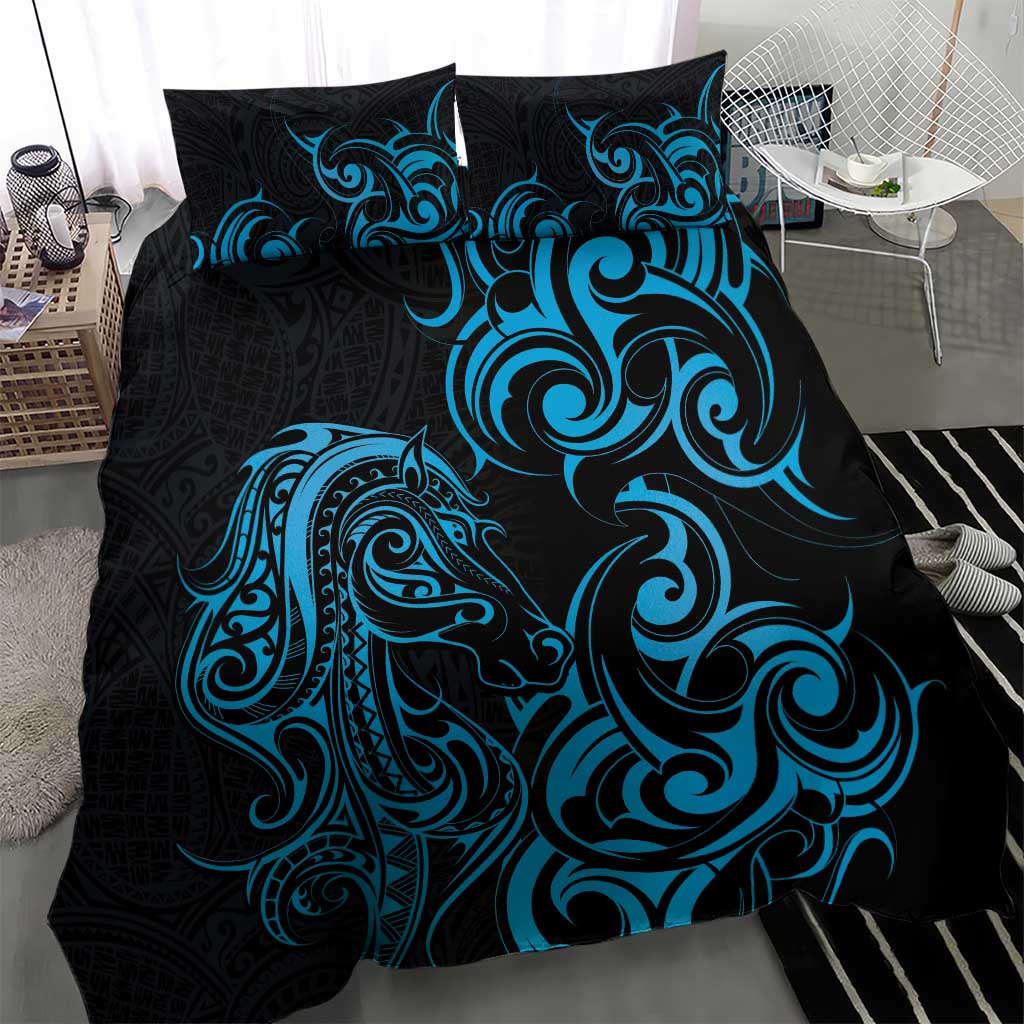 Blue Aoteara Horse Racing Bedding Set NZ Maori Pattern - Vibe Hoodie Shop