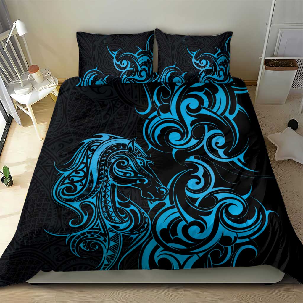 Blue Aoteara Horse Racing Bedding Set NZ Maori Pattern - Vibe Hoodie Shop