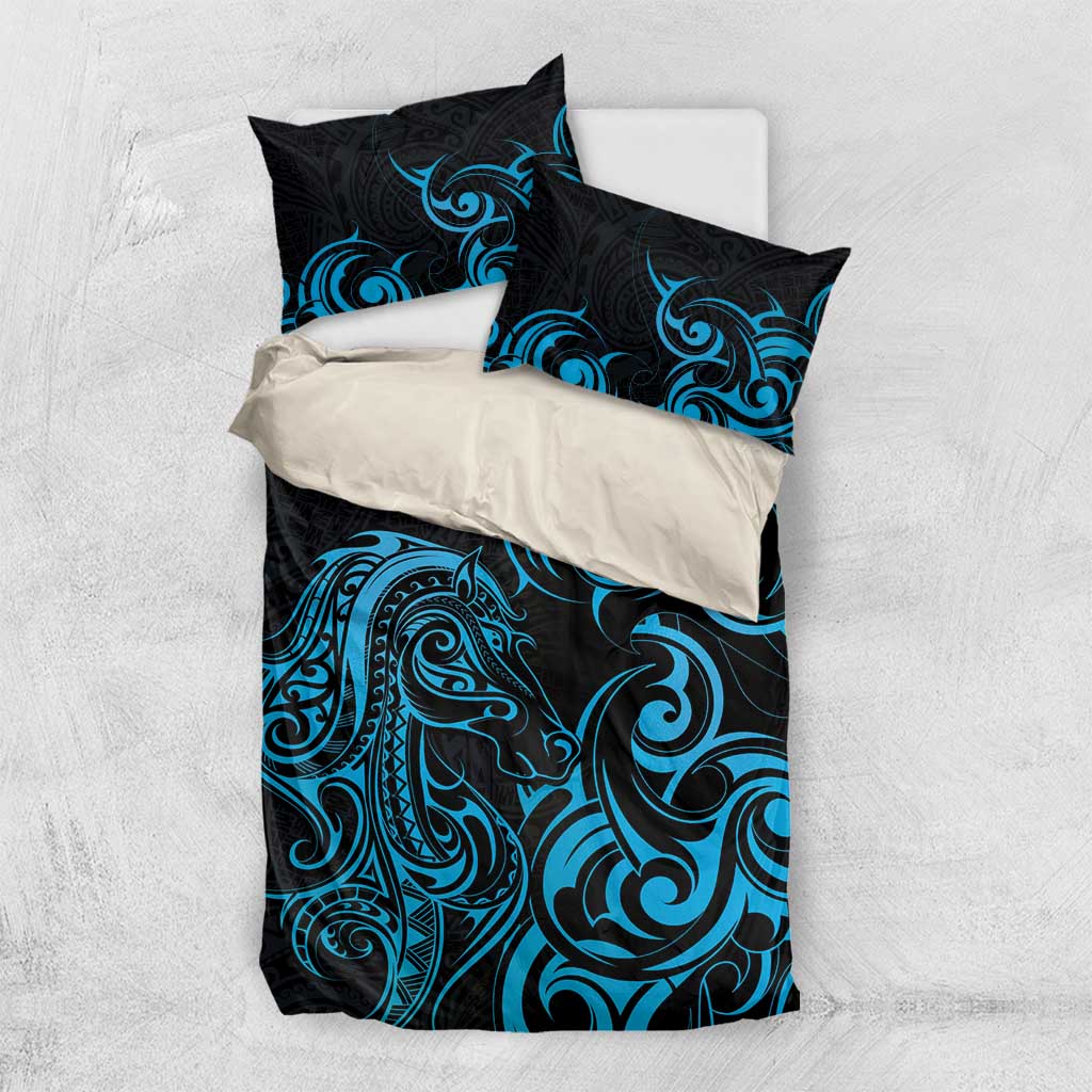 Blue Aoteara Horse Racing Bedding Set NZ Maori Pattern - Vibe Hoodie Shop