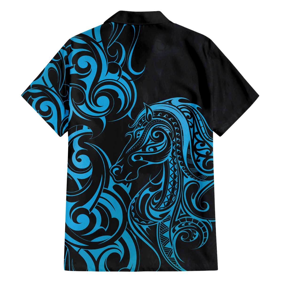 Blue Aoteara Horse Racing Family Matching Off The Shoulder Long Sleeve Dress and Hawaiian Shirt NZ Maori Pattern