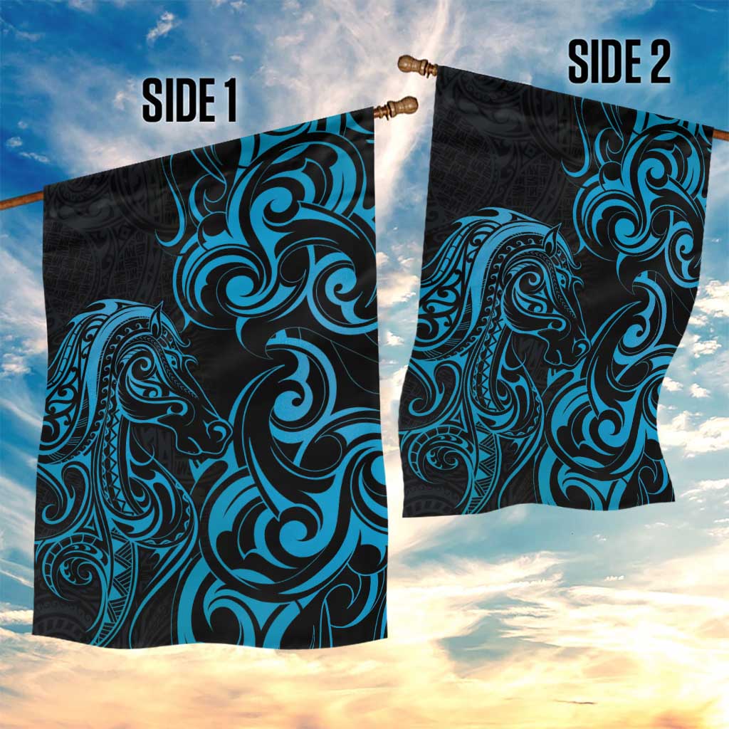 Blue Aoteara Horse Racing Garden Flag NZ Maori Pattern - Vibe Hoodie Shop