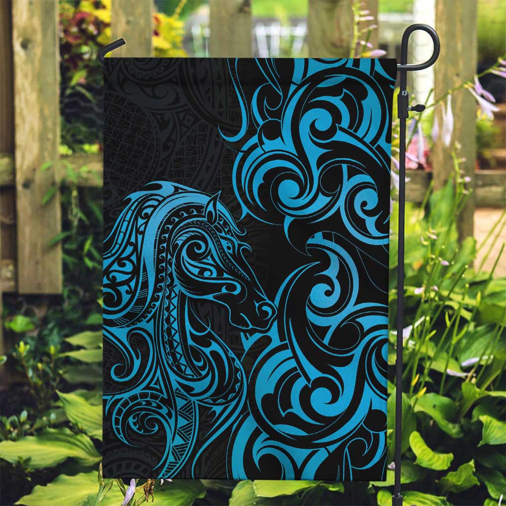 Blue Aoteara Horse Racing Garden Flag NZ Maori Pattern - Vibe Hoodie Shop