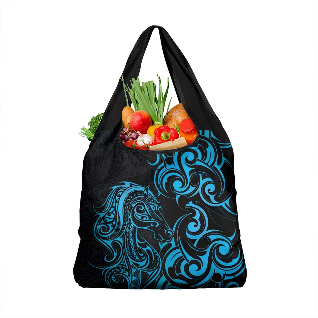 Blue Aoteara Horse Racing Grocery Bag NZ Maori Pattern