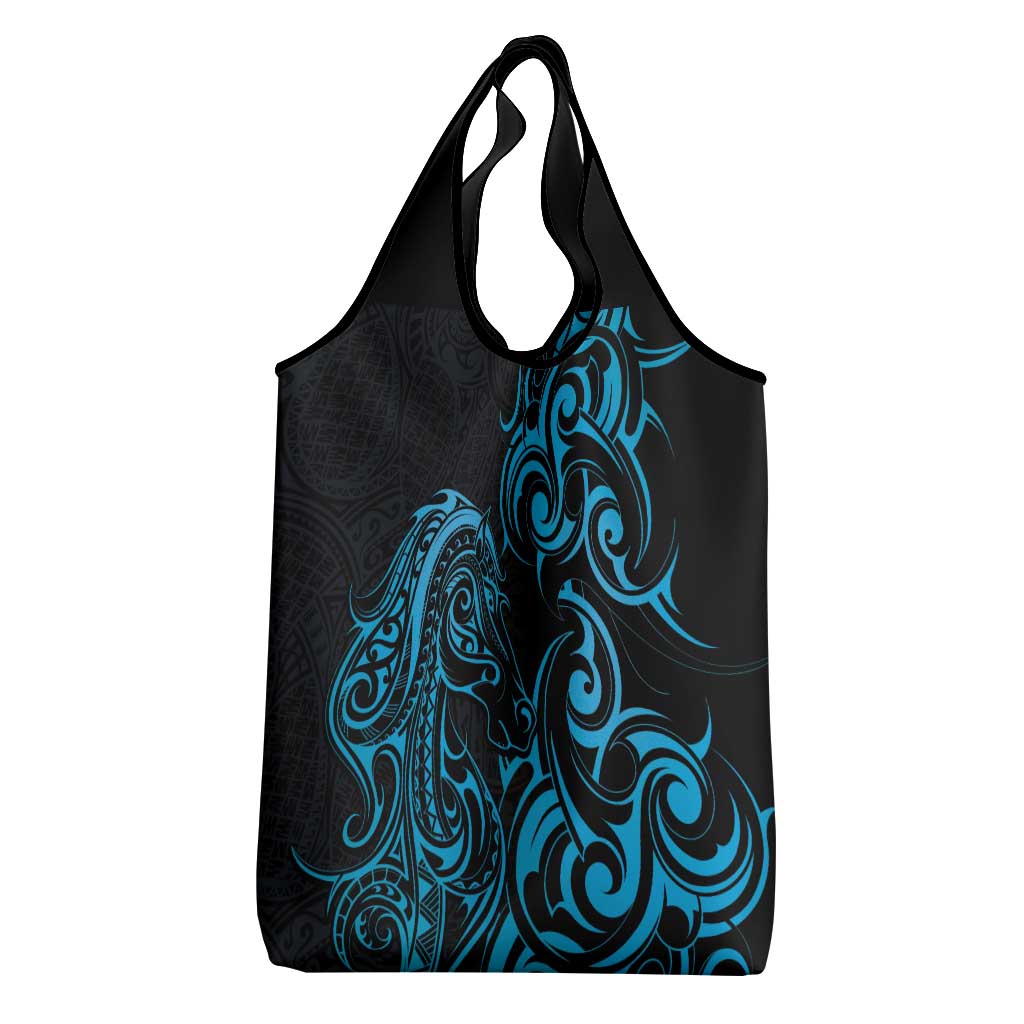 Blue Aoteara Horse Racing Grocery Bag NZ Maori Pattern