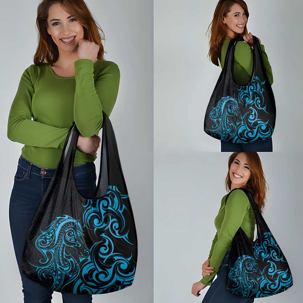 Blue Aoteara Horse Racing Grocery Bag NZ Maori Pattern