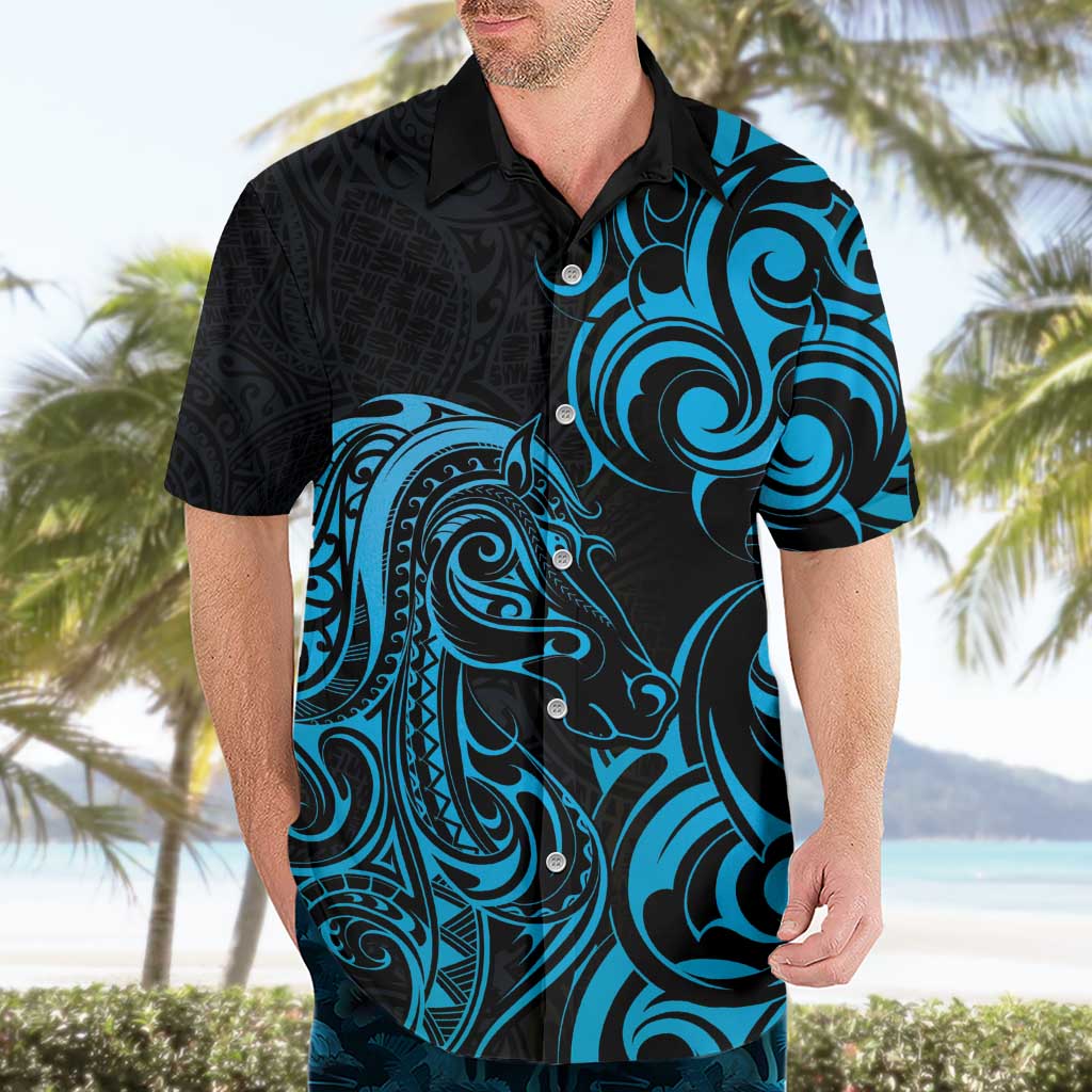 Blue Aoteara Horse Racing Hawaiian Shirt NZ Maori Pattern - Vibe Hoodie Shop