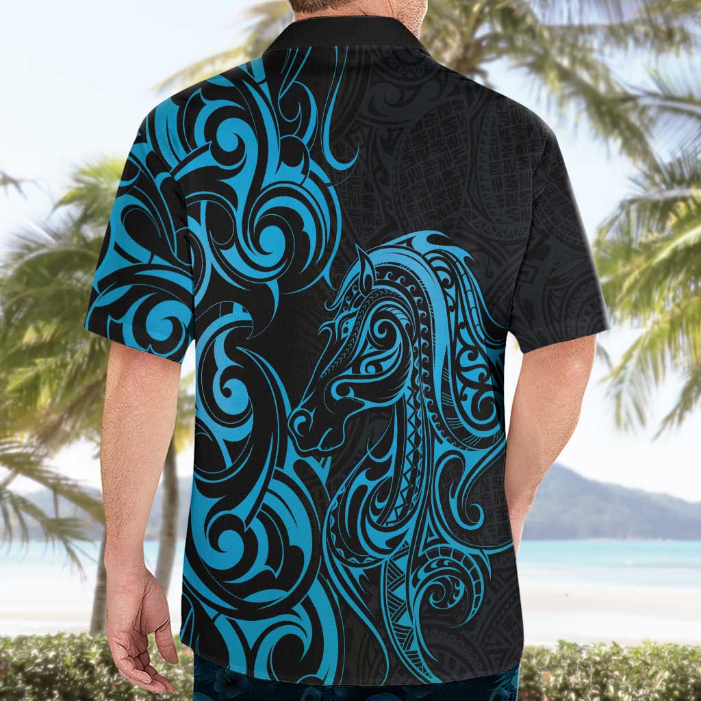 Blue Aoteara Horse Racing Hawaiian Shirt NZ Maori Pattern - Vibe Hoodie Shop