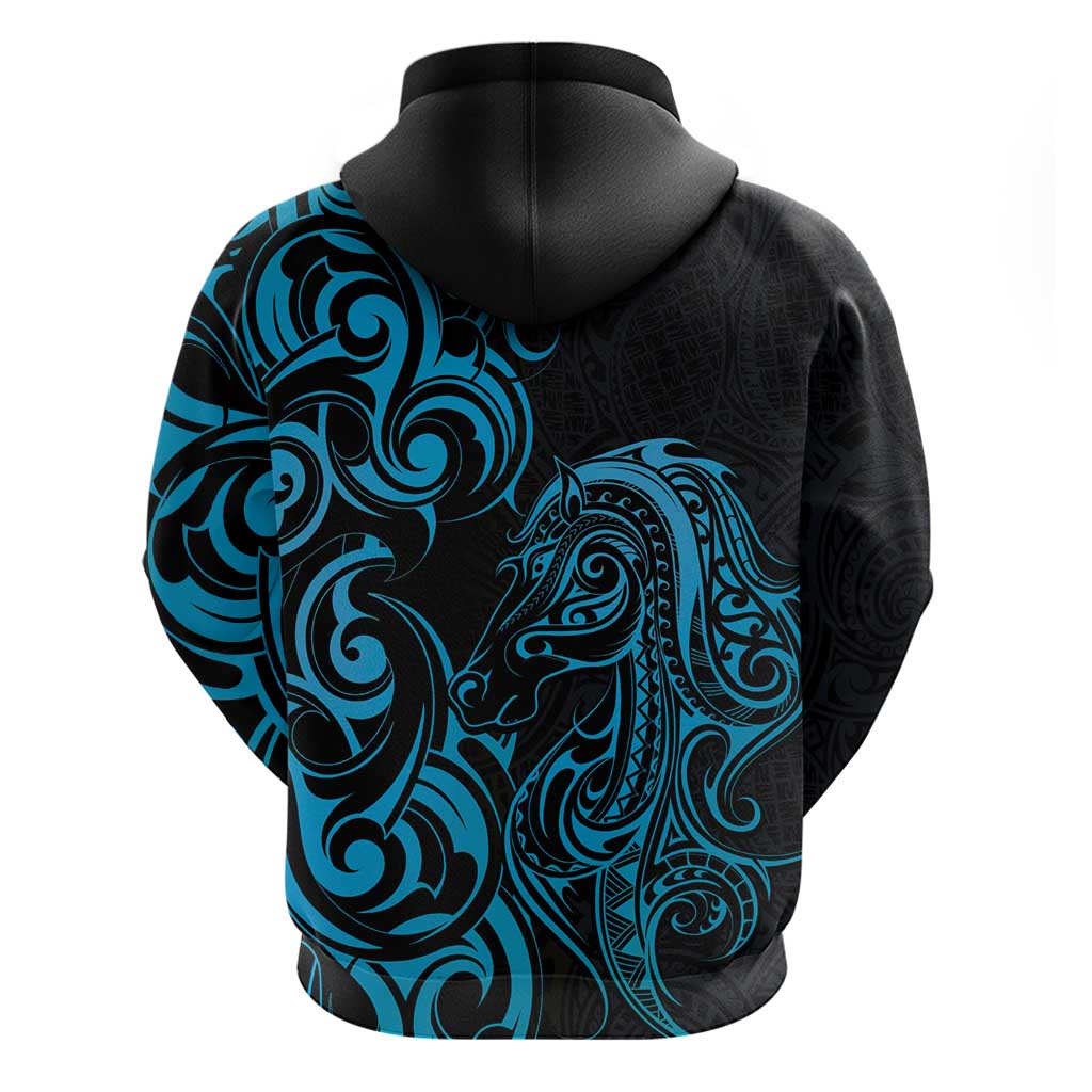 Blue Aoteara Horse Racing Hoodie NZ Maori Pattern - Vibe Hoodie Shop
