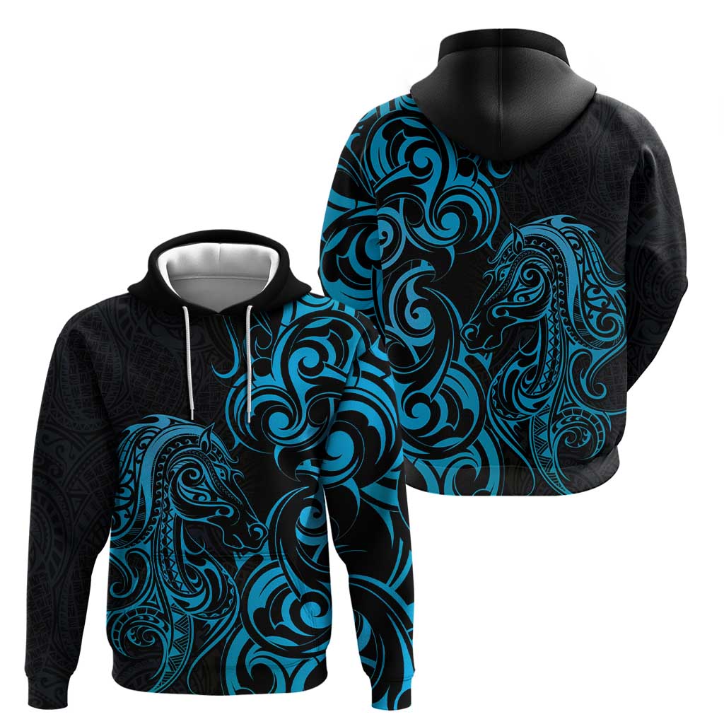 Blue Aoteara Horse Racing Hoodie NZ Maori Pattern - Vibe Hoodie Shop