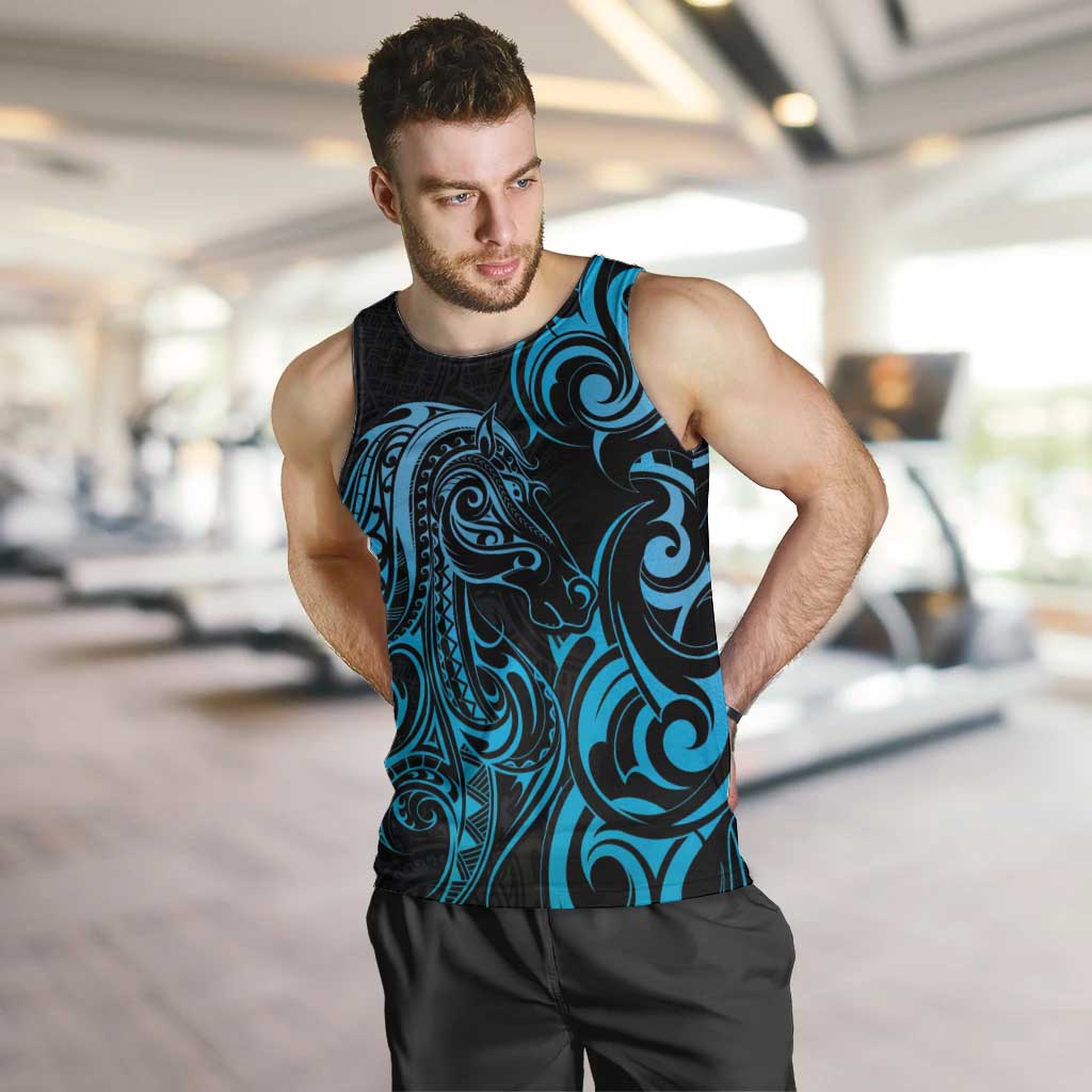 Blue Aoteara Horse Racing Men Tank Top NZ Maori Pattern - Vibe Hoodie Shop