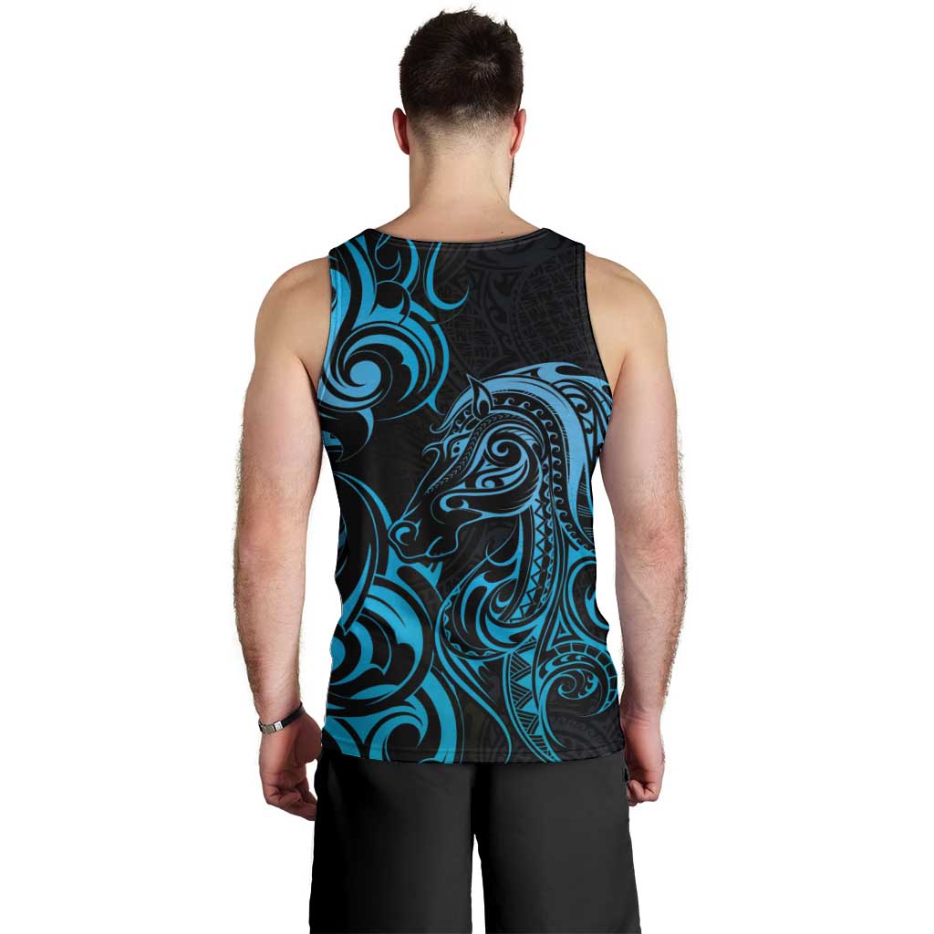 Blue Aoteara Horse Racing Men Tank Top NZ Maori Pattern - Vibe Hoodie Shop