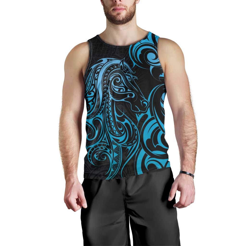 Blue Aoteara Horse Racing Men Tank Top NZ Maori Pattern - Vibe Hoodie Shop