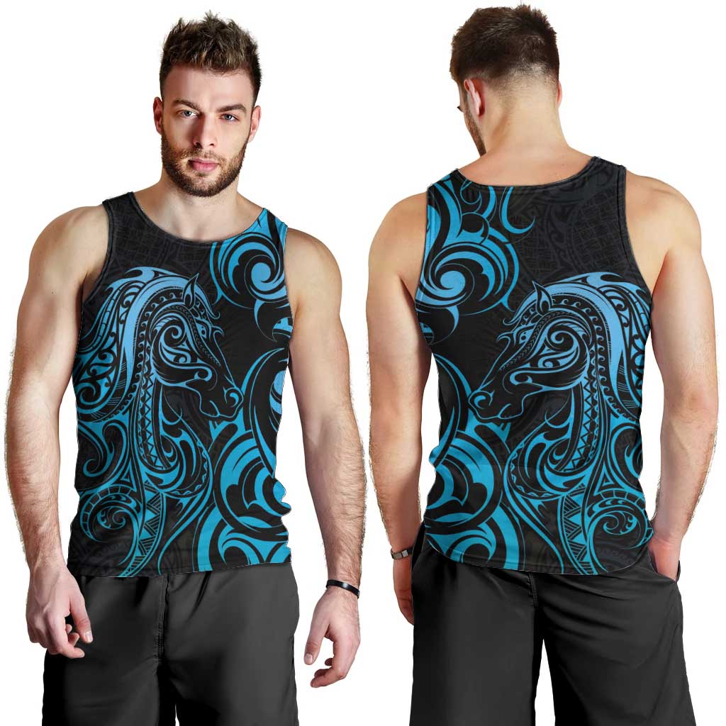 Blue Aoteara Horse Racing Men Tank Top NZ Maori Pattern - Vibe Hoodie Shop