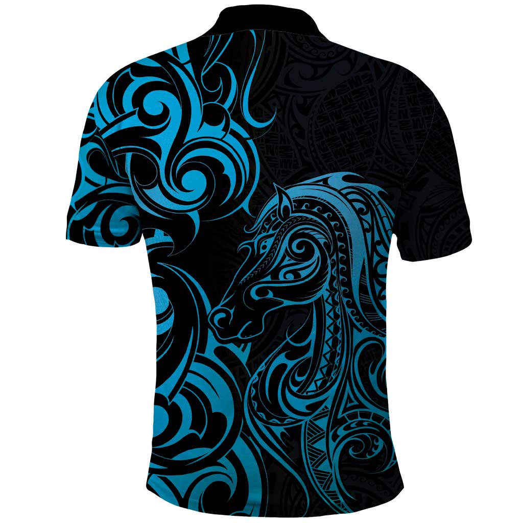 Blue Aoteara Horse Racing Polo Shirt NZ Maori Pattern - Vibe Hoodie Shop