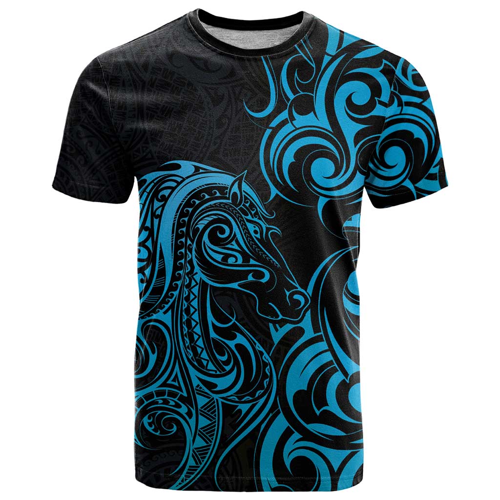 Blue Aoteara Horse Racing T Shirt NZ Maori Pattern - Vibe Hoodie Shop