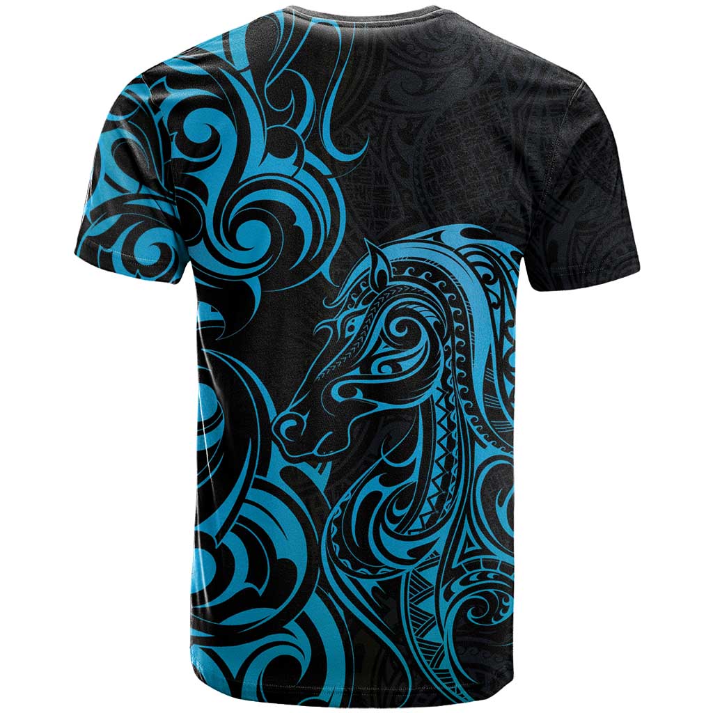 Blue Aoteara Horse Racing T Shirt NZ Maori Pattern - Vibe Hoodie Shop