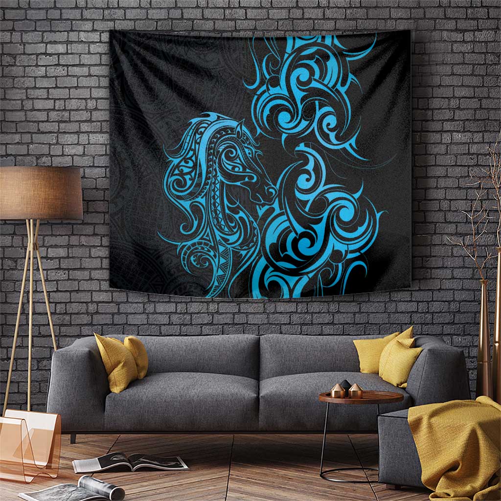 Blue Aoteara Horse Racing Tapestry NZ Maori Pattern - Vibe Hoodie Shop