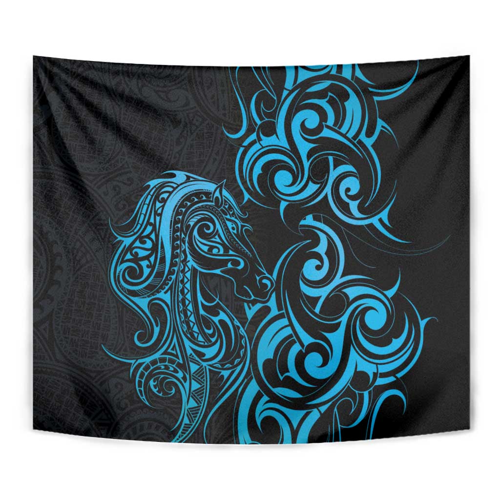 Blue Aoteara Horse Racing Tapestry NZ Maori Pattern - Vibe Hoodie Shop