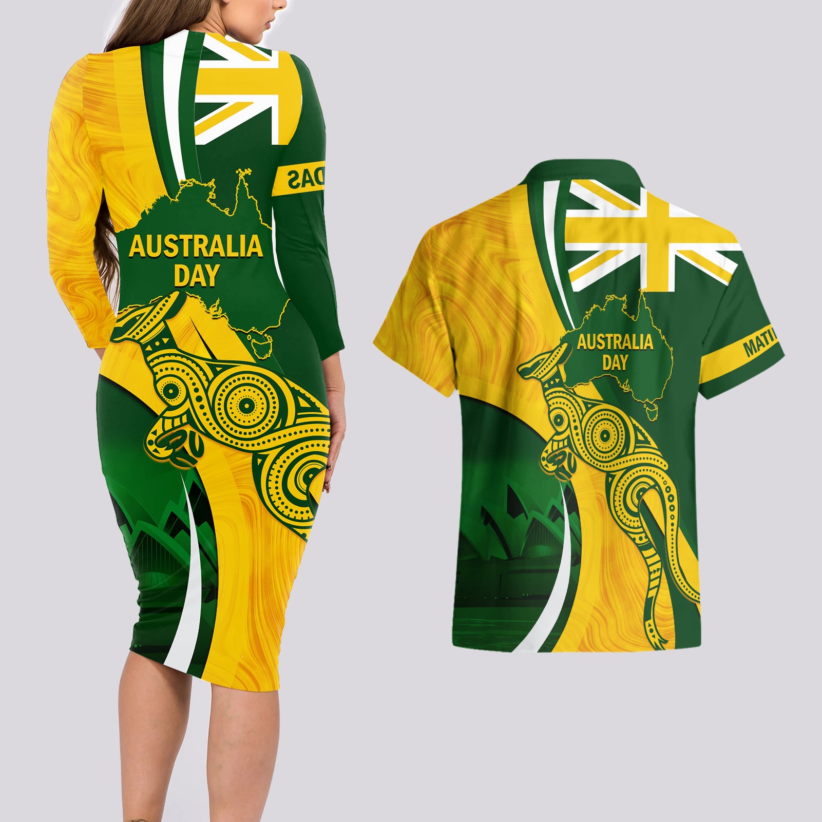 Matildas Soccer Couples Matching Long Sleeve Bodycon Dress and Hawaiian Shirt 2024 Happy Australia Day Kangaroo Aussie Proud - National Color