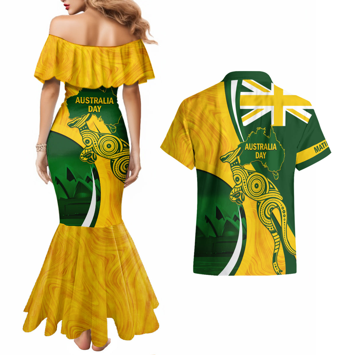 Matildas Soccer Couples Matching Mermaid Dress and Hawaiian Shirt 2024 Happy Australia Day Kangaroo Aussie Proud - National Color