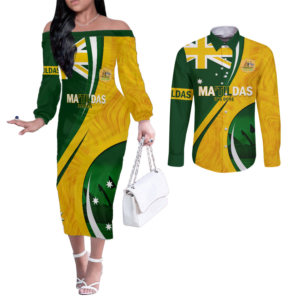 Matildas Soccer Couples Matching Off The Shoulder Long Sleeve Dress and Long Sleeve Button Shirt 2024 Happy Australia Day Kangaroo Aussie Proud - National Color