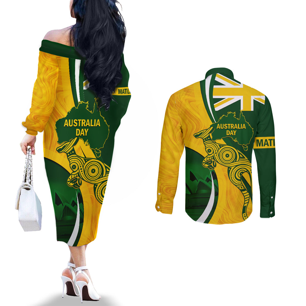 Matildas Soccer Couples Matching Off The Shoulder Long Sleeve Dress and Long Sleeve Button Shirt 2024 Happy Australia Day Kangaroo Aussie Proud - National Color