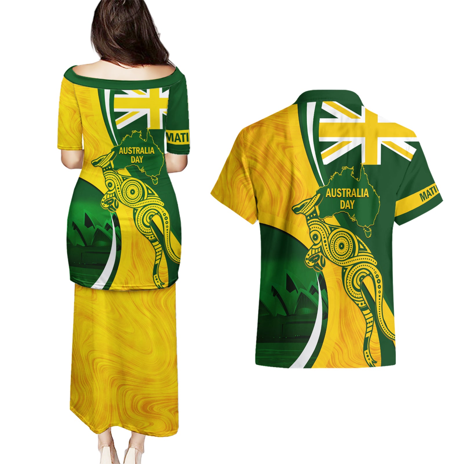 Matildas Soccer Couples Matching Puletasi and Hawaiian Shirt 2024 Happy Australia Day Kangaroo Aussie Proud - National Color