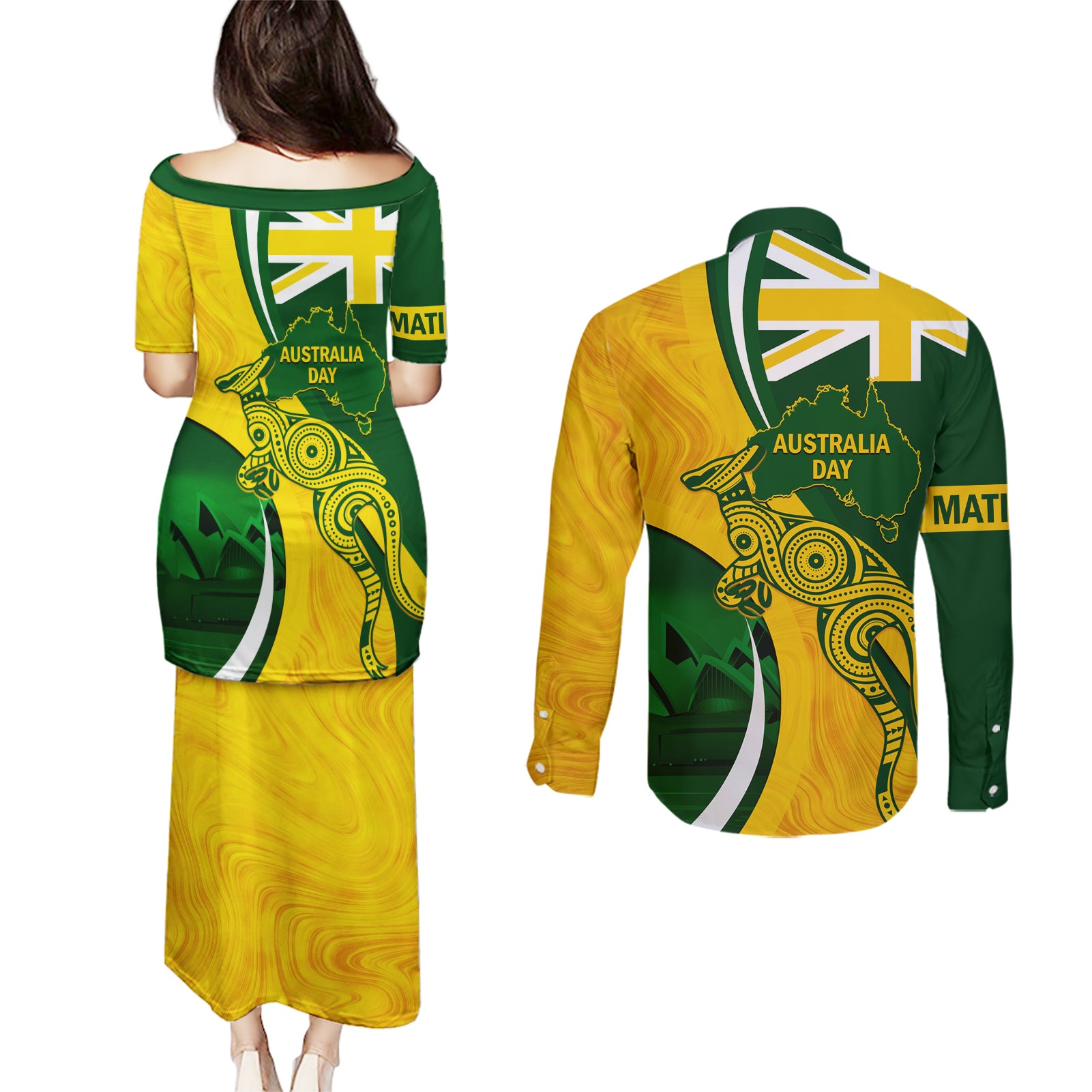 Matildas Soccer Couples Matching Puletasi and Long Sleeve Button Shirt 2024 Happy Australia Day Kangaroo Aussie Proud - National Color