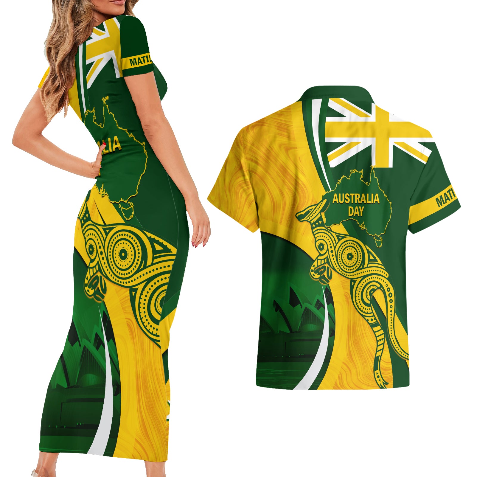 Matildas Soccer Couples Matching Short Sleeve Bodycon Dress and Hawaiian Shirt 2024 Happy Australia Day Kangaroo Aussie Proud - National Color