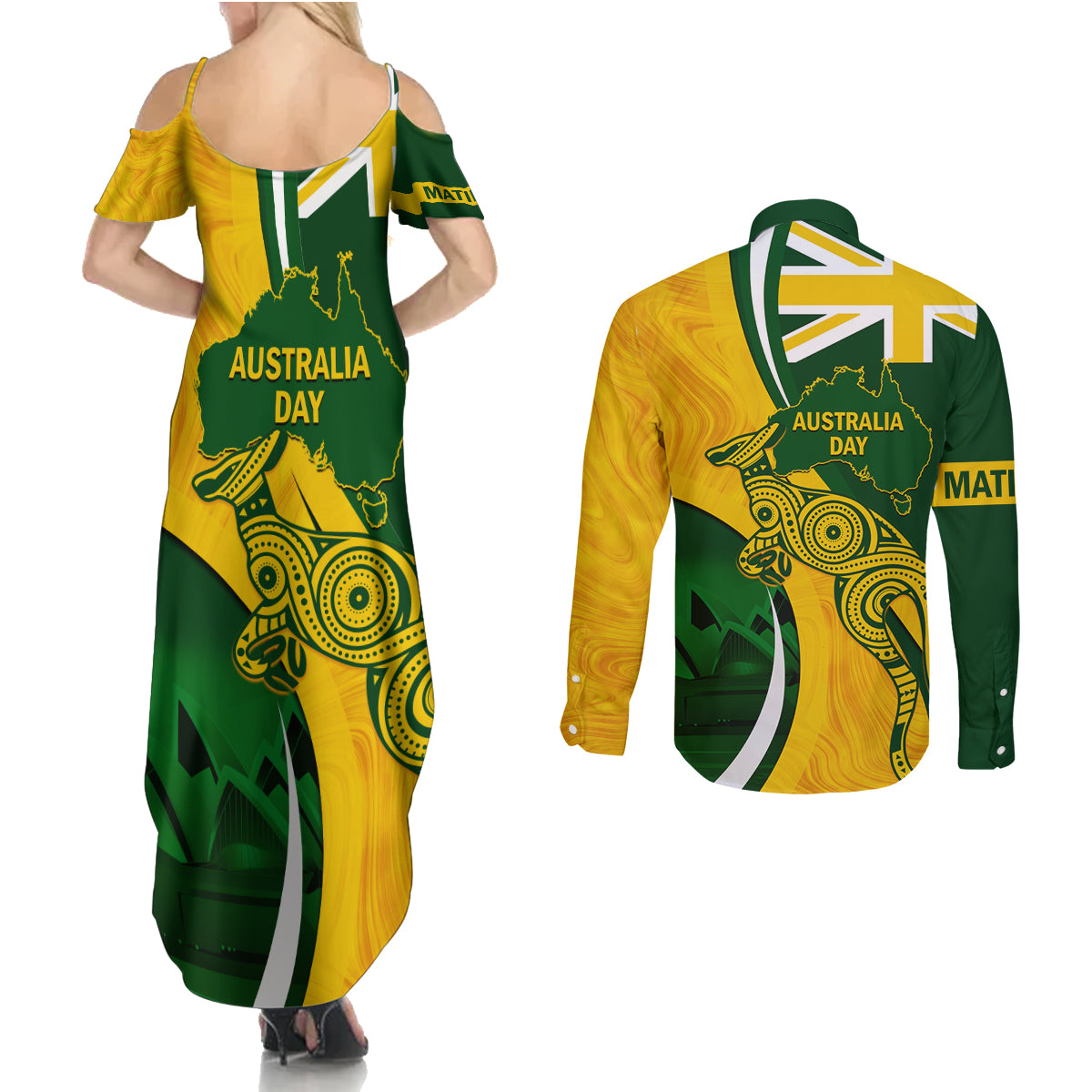 Matildas Soccer Couples Matching Summer Maxi Dress and Long Sleeve Button Shirt 2024 Happy Australia Day Kangaroo Aussie Proud - National Color