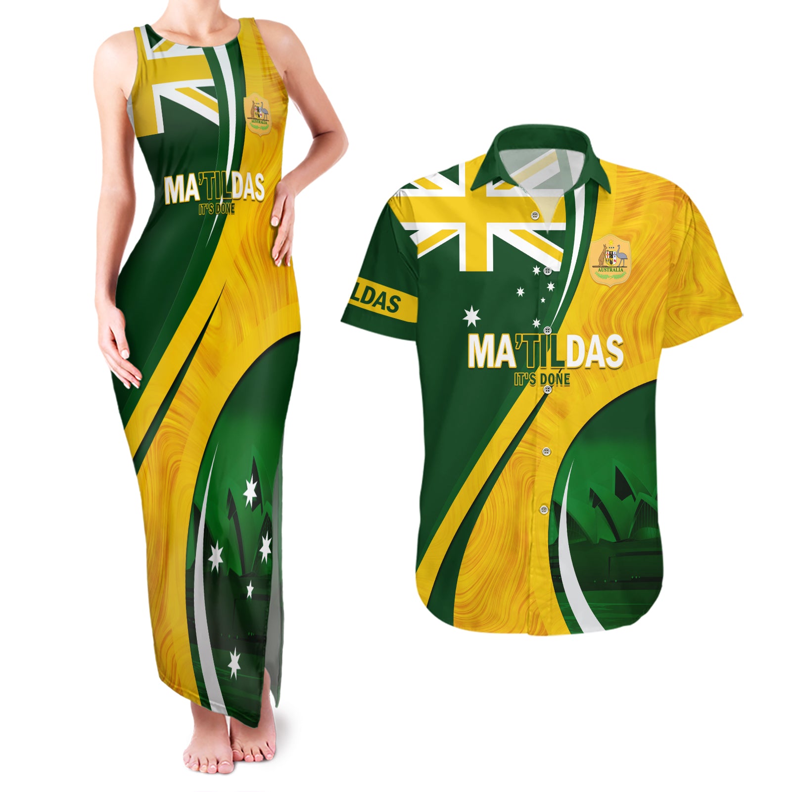 Matildas Soccer Couples Matching Tank Maxi Dress and Hawaiian Shirt 2024 Happy Australia Day Kangaroo Aussie Proud - National Color