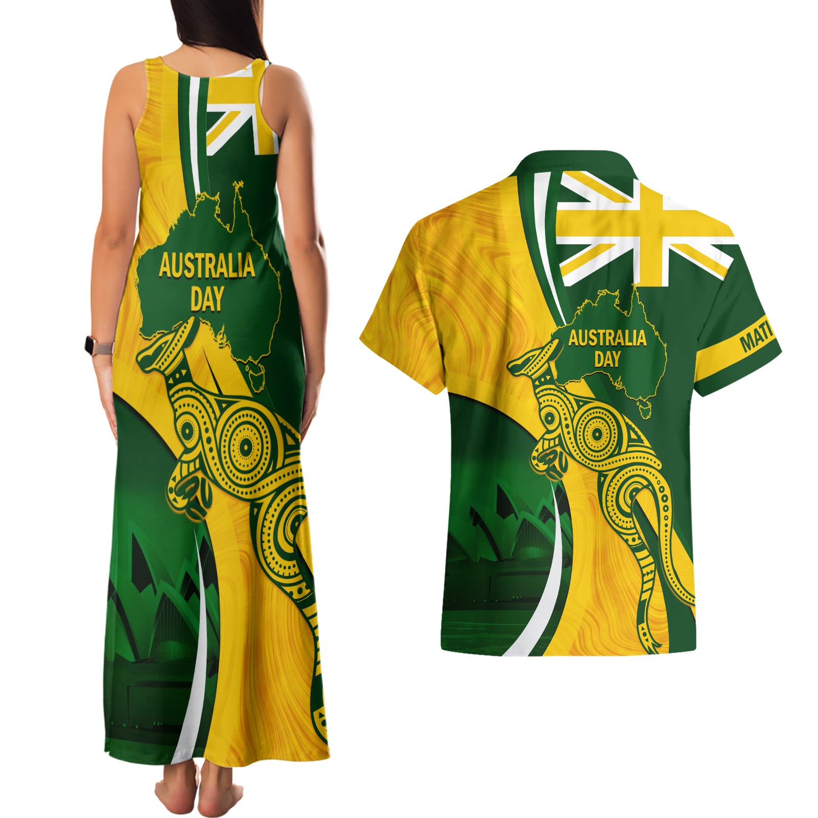 Matildas Soccer Couples Matching Tank Maxi Dress and Hawaiian Shirt 2024 Happy Australia Day Kangaroo Aussie Proud - National Color