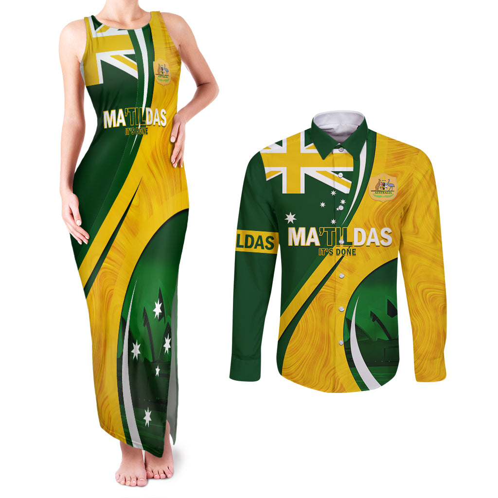 Matildas Soccer Couples Matching Tank Maxi Dress and Long Sleeve Button Shirt 2024 Happy Australia Day Kangaroo Aussie Proud - National Color