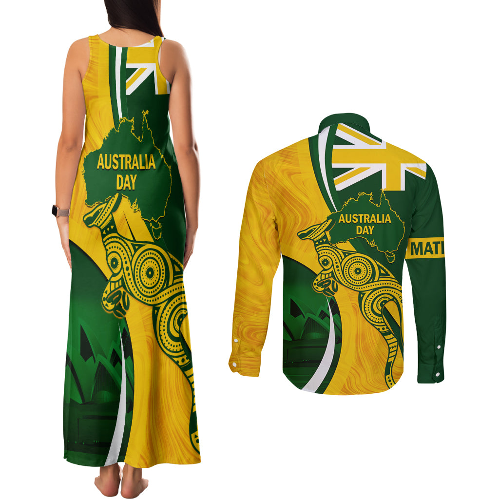 Matildas Soccer Couples Matching Tank Maxi Dress and Long Sleeve Button Shirt 2024 Happy Australia Day Kangaroo Aussie Proud - National Color