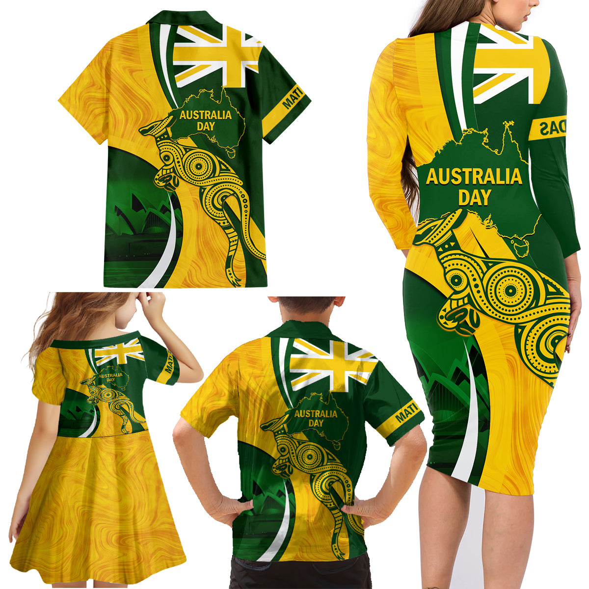 Matildas Soccer Family Matching Long Sleeve Bodycon Dress and Hawaiian Shirt 2024 Happy Australia Day Kangaroo Aussie Proud - National Color